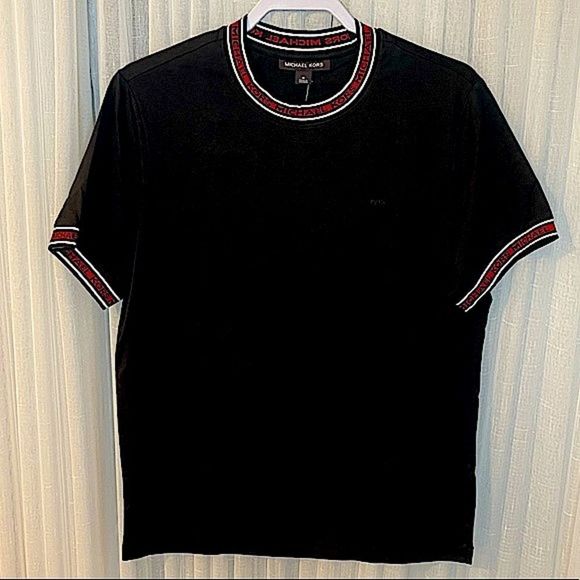 Michael Kors MK T-shirt black red white trim Mens Size Small Medium Large NWT - Picture 6 of 14